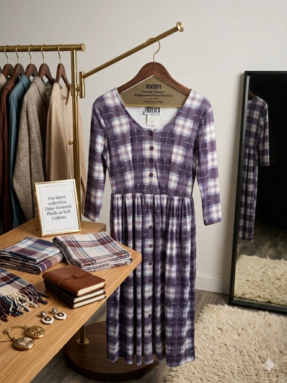 Next Era Purple Plaid Button-Front Midi Dress